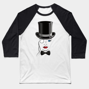 Lady in Top Hat and Bow Baseball T-Shirt